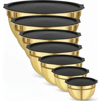 SADA ZLATÝCH MISEK S VÍČKY KOMPLET 7 kusů NEREZOVÁ OCEL