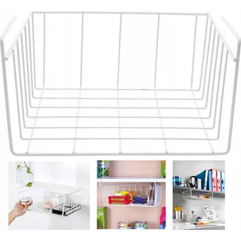 Úložný box Závěsný košík pod poličku stříbrný do skříně kovový stříbrný