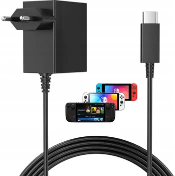 Síťový adaptér pro NINTENDO Switch Černý USB-C 5V 1.5A/15V 2.6A