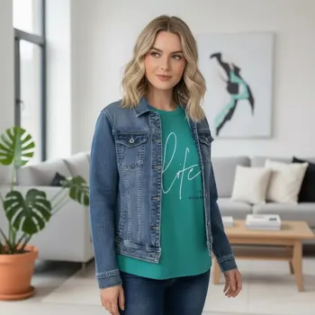 Dámská casual bunda Dámská světle modrá jeansová bunda M Sara XL - 6XL