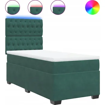 Postel Kontinentální postel s LED, tmavě zelená, 190x90x140,5/150,5 cm