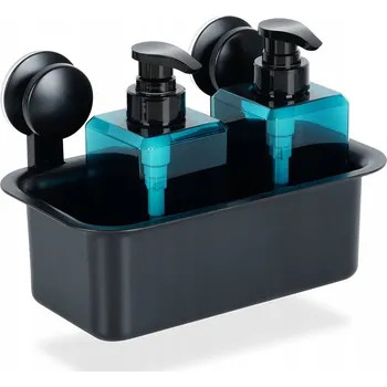 Černá polička do sprchy na přísavky 23,5x13,5x15 cm