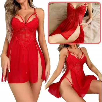 Dámské noční prádlo ČERVENÉ SEXY NOČNÍ KOŠILKA DÁMSKÁ KRAJKOVANÁ KRAJKOVÁ PYŽAMO M