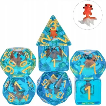 Příslušenství k deskovým hrám Sada 7 kostek D4-20 K20 Modré Zlatá Rybka pro RPG hry Dungeons & Dragons