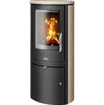 Krbová kamna ABX Reno Panorama černý plech a mramor Cream