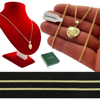 Náhrdelník LESKLÝ ZLATÝ ŘETÍZEK BISMACK + ŠKAPULÍŘ PANNA MARIE A JEŽÍŠ 925/585 14K