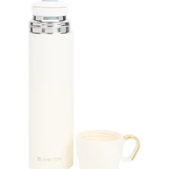 Termoska Termoska KOVOVÝ 520 ml s hrnkem na pití krémový na teplé i studené nápoje