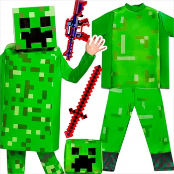 Karnevalový kostým KOSTÝM MINECRAFT PŘEVLEK PRO CHLAPCE CREEPER KOMPLET MASKA PUŠKA MEČ