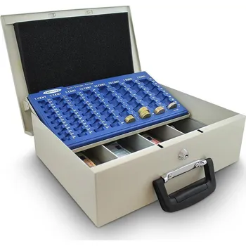 Pokladnička VELKÁ POKLADNIČKA NA PENÍZE A MINCE 35CM SVĚTLE ŠEDÁ M11395