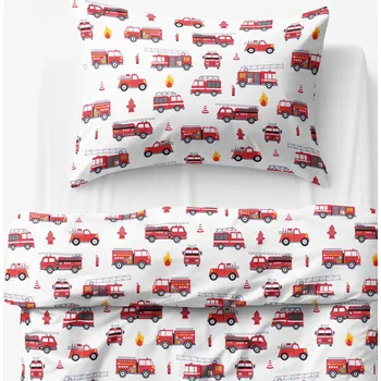 Povlečení Goldea Hasičská auta bílé 2 140 x 200, 70 x 90 cm zipový uzávěr