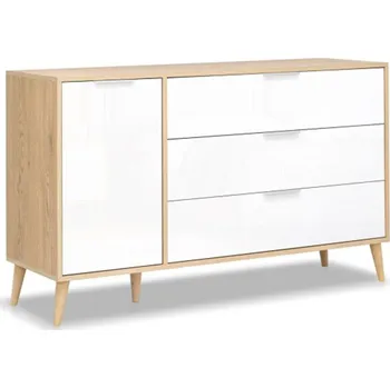 Komoda Komoda s 1 dveřmi a 3 zásuvkami lesklá bílá / dub cremona Olivia