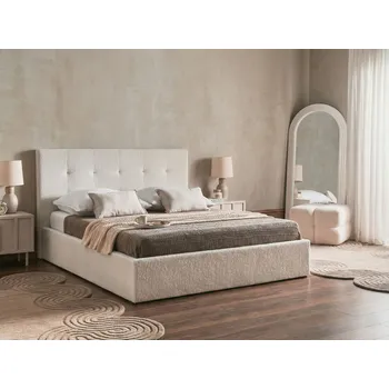 Postel Postel krémově bílá buklé čalounění 160 x 200 cm s úložným prostorem moderní s čelem nábytek do ložnice Beliani