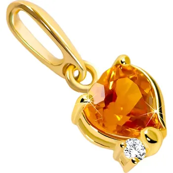 Přívěsek Blyštivý přívěsek ve žlutém 14K zlatě - srdíčkový citrín žluté barvy, čirý zirkonek