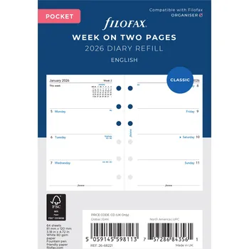 Kalendář Filofax, Kalendář 2026 kapesní, týden/2 strany, AJ