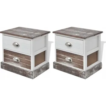 Noční stolek Noční stolky ve francouzském stylu - 2 ks, 38x28x38 cm, hnědá/bílá