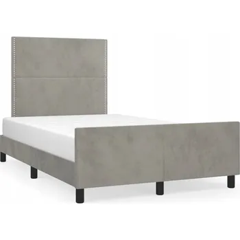 Postel Rám postele s čelem, světle šedá, 203 x 126 x 118/128 cm, samet