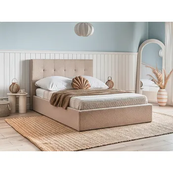 Postel Postel béžová buklé čalounění 140 x 200 cm s úložným prostorem čelo úložný prostor moderní design Beliani