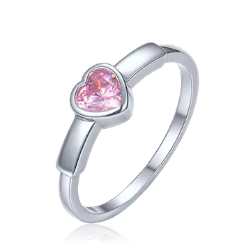 Módní doplněk MINET Decentní stříbrný prsten srdce s růžovým zirkonem vel. 54