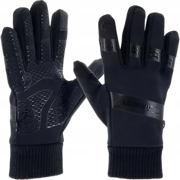 Rukavice SOFTSHELLOVÉ RUKAVICE ODOLNÉ PROTI VĚTRU NA LYŽE KOLO PROCHÁZKY DOTYKOVÉ ČERNÉ M