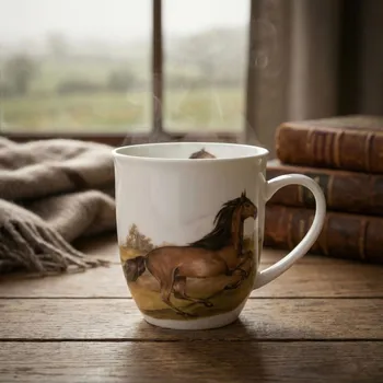 Porcelánový hrníček DUO ANIMALS SVĚT ZVÍŘAT HNĚDÝ KŮŇ 400 ml