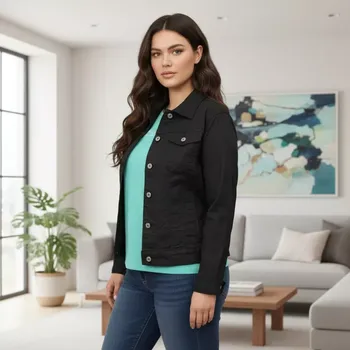 Dámská casual bunda Dámská černá jeansová bunda M Sara XL - 6XL