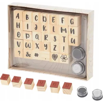 Dětské razítko DŘEVĚNÉ RAZÍTKA SADA RAZÍTEK + INKOUSTY