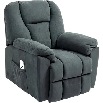 Masážní křeslo Elektrické polohovací křeslo HOMCOM s masážní a vyhřívací funkcí, čalouněné křeslo s USB portem, boční kapsy, šedé