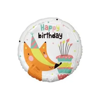 Balónek Foliový balónek LIŠKA s dortem Happy Birthday 45 cm
