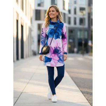 Dámská mikina Dámská prodloužená mikina premium ALTISPORT VOJ/ALW117MI06 MODRÁ-RŮŽOVÁ S