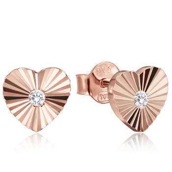 Šperk MINET Decentní rosegold stříbrné náušnice srdíčka se zirkony