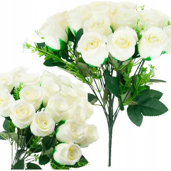 umělá květina KYTICE 18 RŮŽÍ JAKO ŽIVÉ KRÁSNÉ RŮŽE V KYTICI DEKORAČNÍ HUSTÁ BÍLÁ
