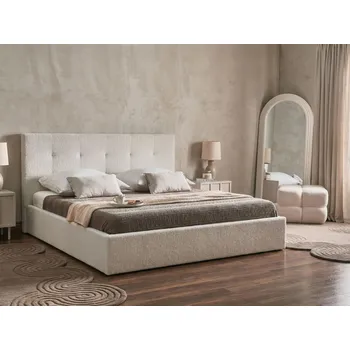 Postel Postel krémově bílá buklé čalounění 180 x 200 cm s úložným prostorem s čelem moderní nábytek do ložnice Beliani