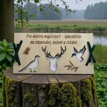 Obálka Dřevěná dvojitá obálka na peníze pro myslivce – originální dárek s motivem zvěře