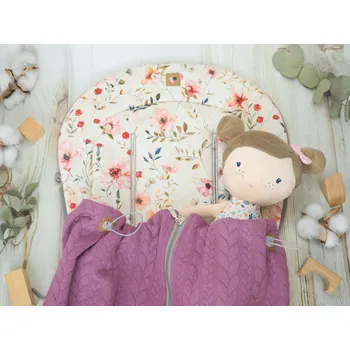 SET Podložka prodloužená (Floral, old pink fleece) + copánková deka (dark lila, šedý fleece)