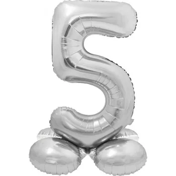 Fóliový balónek číslice 5 stojící stříbrný k narozeninám