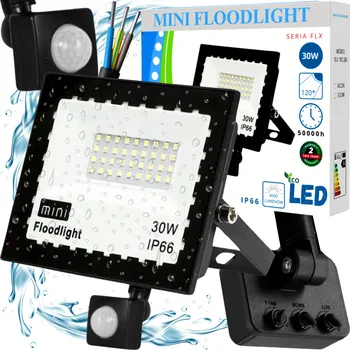 LED reflektor černý 30 W s pohybovým a soumrakovým senzorem IP66