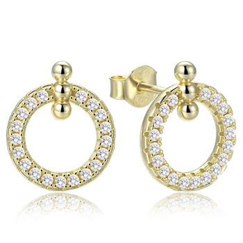 Módní doplněk MINET Elegantní pozlacené stříbrné náušnice kroužky se zirkony