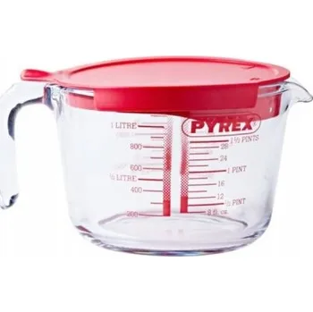 Skleněný kuchyňský džbán s odměrkou a víkem 1 L PYREX