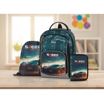 Školní batoh Oxybag Školní set sada 3ks OXY GO Auto batoh, penál, sáček 0-23725