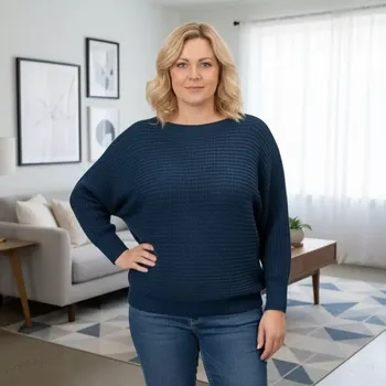 Dámský svetr Dámský tmavě modrý svetr s netopýřími rukávy S1958