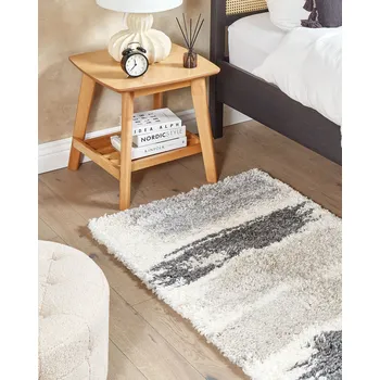Bytový textil Koberec Shaggy bílý a šedý 80 x 150 cm abstraktní strojově tkaný obdélníkový koberec Beliani