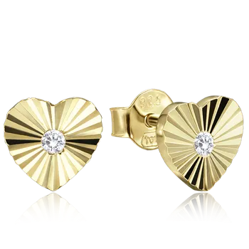 Náušnice MINET Decentní pozlacené stříbrné náušnice srdíčka se zirkony