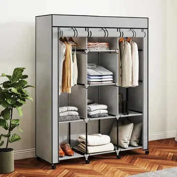 Šatní skříň HOMCOM Látková šatní skříň na kolečkách 125 cm světle šedá