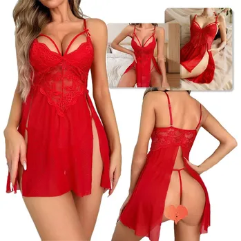 Dámská noční košile ČERVENÉ SEXY NOČNÍ KOŠILKA S KRAJKOU - DÁMSKÁ, VELIKOST S