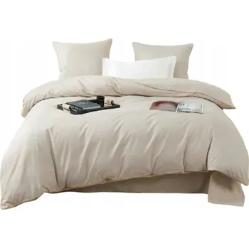 Povlečení POVLEČENÍ BAVLNA SATÉN 160x200 CM + 2 POVLEČENÍ NA POLŠTÁŘE S OZDOBNOU LIŠTOU, SVĚTLE BÉŽOVÁ SADA