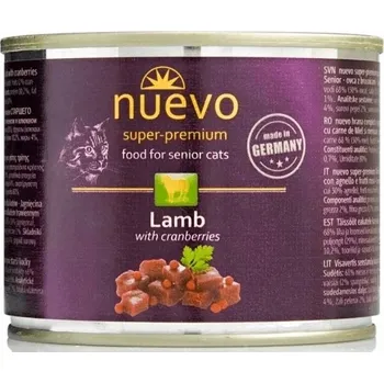 Krmivo pro kočku NUEVO Senior Jehněčí s brusinkami 200 g plechovka