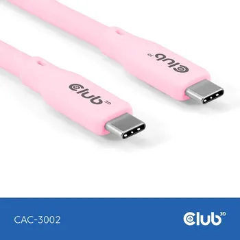 Kabel do PC Club3D Kabel USB-C 4.0, 20Gbps, 4K60Hz, PD 240W, 2m, růžová CAC-3002