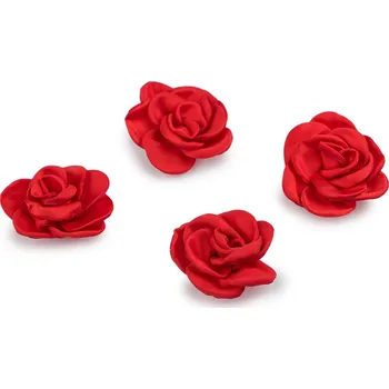 Saténový květ růže k našití a nalepení Ø5; 6 cm, malé, 8 (Ø6 cm) červená