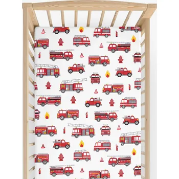 Prostěradlo Bavlněné napínací prostěradlo do dětské postýlky - Hasičská auta 60 x 120 cm