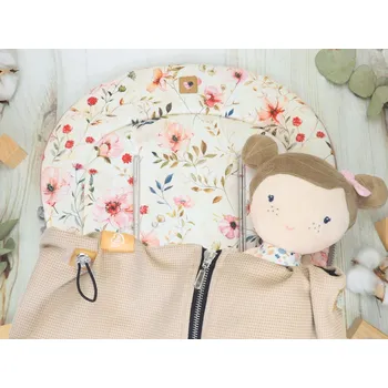 SET Podložka prodloužená (Floral, old pink fleece) + vaflová deka (taupe, černý fleece)